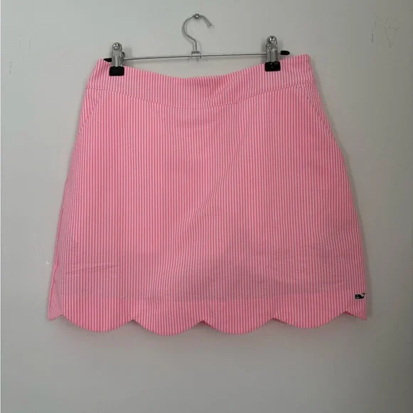 Vineyard Vines Pink Performance Scalloped Seersucker Mini Skirt Built In Shorts - Picture 2 of 4